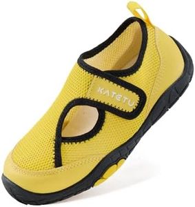 KATETU Toddler Sandals for Boys and Girls,Breathable Mesh Kids Water Sandals with Closed Toe,Lightweight Non Slip Summer Beach Shoes for Outdoor Play Yellow/Black