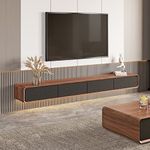 POVISON Modern Floating TV Stand, 94'' Wall-Mounted Entertainment Center for 85+ Inch TV, Full-Assembled Wood Media Console with 4 Solid Wood Drawers, Solid Oak & Walnut