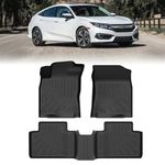 All Weather Floor Mats for Honda Civic 2016–2021 Sedan Coupe Type R & 2017–2021 Hatchback, Custom Fit TPE Floor Liners, Full Set 1st & 2nd Row, Black