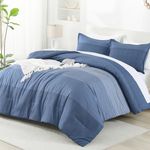 Litanika Comforter Set California King Size Sapphire Blue - 3 Pieces Lightweight Sapphire Blue White Colorblock Stripe Fluffy Bedding Comforter Sets, All Season Bed Set