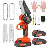 POTENCO Mini Chainsaw, Small Handheld Mini Chainsaws Cordless, Battery Powered Chain Saws with Security Lock and 2 Battery, 4-Inch Electric Chainsaw for Tree Branch Wood Cutting