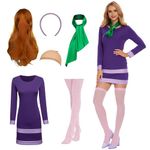 Daphne Costume Women adult purple sexy dress Wig headband scarf Wig cap and high socks for Halloween Cosplay(Medium)