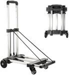 KEDSUM Foldable Hand Truck, 350 lbs Stainless Steel Folding Luggage Cart, Portable Dolly Cart for Moving, Solid Platform Hand Cart with Elastic Ropes, Collapsible Luggage Cart with Wheels for Moving