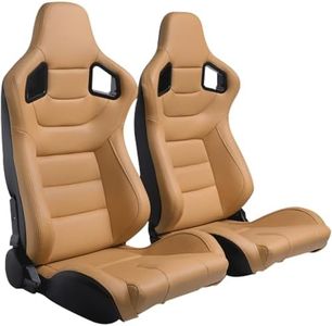 WIILAYOK 2 Pack Racing Seats, Universal PVC Leather Bucket Seats Sport Pair Adjustable Seats with Sliders (Black & Beige/Tan Brown)