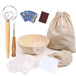 9 Inch Bread Proofing Basket, Professional Baking Tool 7 Pack Set : Banneton Proofing Basket + Cloth Liner + Storage Bag + Scoring Lame + Whisk + Scraper + Stencils for Professional and Home Baker