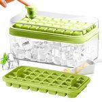 ZENOVISTA 2 Layer Ice Cube Tray with Lid & Bin, Square Ice Cubes Molds with Ice Scoop, One Tap Easy Release & Save Space, Bpa Free Ice Cube Storage Container 64 Ice Cubes (Green)