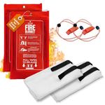 Fire Blanket 1m x 1m, 2 Pack Fire Blanket with 1 Whistle, Emergency Fire Blanket for Kitchen, Home, School, Caravan Car, and Office (2)