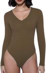 Avidlove Bodysuits Snap Crotch Womens Body Suits Tops Long Sleeve Going Out Tops V Neck Bodysuit 2024 Fashion(Brown,XXL)