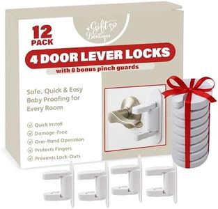 Gift Boutique 4 Child Proof Door Lever Lock | Kids Safety Handle Locks | Easy Install Childproof Doorknob Latch for Baby Toddler Kid | 8 Bonus Door Pinch Guards Included