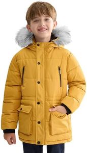 maoo garden Boys Puffer Winter Coat Big Kids Heavyweight Sherpa Lined Fur Hooded Outdoor Jacket Water-Resistant Medium Style Snow Parka Yellow 8Y