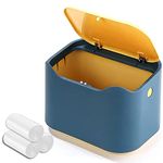 YAGGOOD Small desk bin mini waste bin with lid kids dustbin trash can for classic desk, desktop, bedroom, office table top bin in blue and yellow color