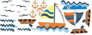 Wall Decal for Kids - Boats, Anchors, Seagulls, Waves - Cute Decor for Kids Rooms - Made in USA (Boats, Small)