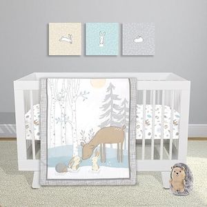 Sammy & Lou Cottontail Friends 4-Piece Baby Nursery Crib Bedding Set, Includes Quilt, Two Fitted Crib Sheets, and Plush Toy