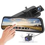 AWESAFE 10 Inch Mirror Dash Cam Touch Screen 1080P Rear View Mirror Camera Front and Rear Dual Lens 24H Parking Monitor and Night Vision