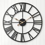 ARVINKEY Silent Wall Clock, European Farmhouse Vintage Clock with Roman Numerals, 40cm Non-Ticking Battery Operated Metal Skeleton Decorative Clock for Home Kitchen (Black)