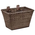 Retrospec Bicycles Cane Woven Rectangular "Toto" Basket with Authentic Leather Straps and Brass Buckles, Dark Stain