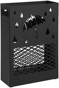 SONGMICS Porte-parapluies en métal, Support à rectangulaire, avec réceptacle d’eau amovible, 4 crochets, motifs ajourés, pour entrée, bureau, Noir LUC004B01