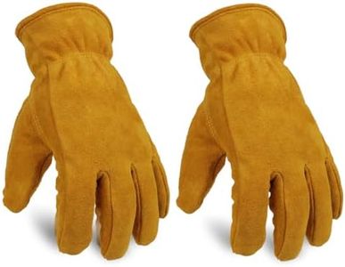 OZERO Winter Work Gloves for Men Women, Insulated Leather, Gold, 2 Pairs, M