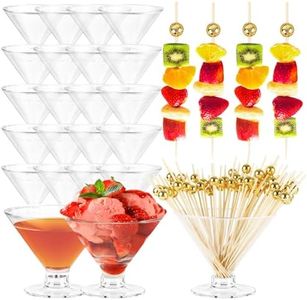 50 PCS Martini Glasses plastic Disposable , Stemless Martini Glasses for Birthday Party , Disposable Cocktail Cups for parties , 5oz Clear Margarita Cups Bulk for Holiday Weddings, Transparent Base