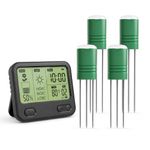 VODESON Plant Soil Moisture Meter with 230ft RF Wireless Waterproof & LCD Display for Moisture,Temp,Sunlight,Time,Ideal for Garden, Farm, Lawn Care-Outdoor (4-in-1 Display+2 Sensor)