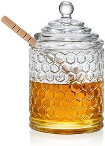 kanpura Clear Crystal Honey Pot with Dipper and Lid,Glass Honey Jar with Dispenser, Glass Honey and Syrup Container for Home Kitchen