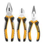 INGCO 3 Pcs Pliers Set, Includes 8"" Combination pliers, 6"" Long Nose Pliers, 6"" Diagonal Cutting Pliers for Home, DIY, Vehicle Repair, Equipment Assembly, Machine Maintence