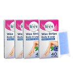 Veet Wax Strips for Sensitive Skin, Pack of 40 Strips x 4