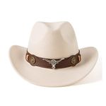Gossifan Classic Womens Western Cowboy Cowgirl Hats with Wide Belt, Light Sand, Medium