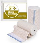 Premium Elastic Bandage Wrap (4" 2 Pack) - Hook & Loop Fasteners at Both Ends - Latex Free Hypoallergenic Compression Roll - Reusable Bandages for Waist, Legs, Elbow & Knee Wrap