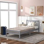 BTM Wooden Bed Frame, Solid Pine Wooden Bed Frame, Bedroom Furniture for Adults, Kids, Teenagers (90 * 190cm, grey)