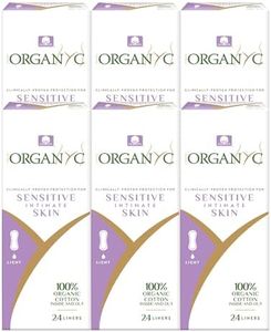Organyc 100% Certified Organic Cotton Everyday Panty Liner - Flat, Light Flow, Light Plus, 24 Count (Pack of 6)