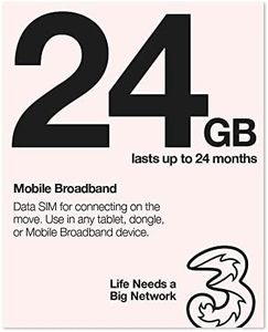 Three Mobile Pay As You Go Mobile Broadband 24 GB Data SIM