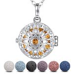 INFUSEU Sunflower Essential Oil Necklace Aroma Diffuser for Women, Lava Rock Stone Aromatherapy Jewelry Charm Sun Pendant for Anxiety Breathing