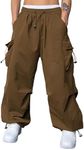 JMIERR Men's Baggy Cargo Pants Trendy Parachute Pants Loose Fit Harem Joggers with 4 Pockets for Streetwear,US 32(S),Brown