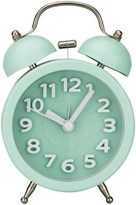 PiLife 3 Mini Non-Ticking Vintage Classic Bedside/Table Analog Alarm Clock with Backlight Battery Operated Travel Clock Round Twin Bell Loud Alarm Clock(3D Mint Green)