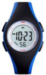 V2A 5Atm Waterproof Digital Kids Sports Watch With Luminous Alarm Stopwatch For Boys And Girls (White Dial Black And Blue Colored Strap, Resin)