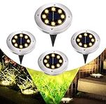 GEEDIAR Solar Garden Lights - 8 LEDs 4 Packs Solar Ground Lights for Outdoor Garden Solar Decking Lights IP65 Waterproof Path Lights Solar Powered for Lawn Pathway Garden - Warm White