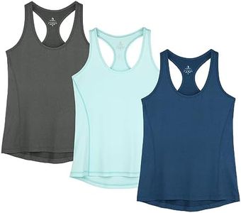 icyzone Workout Tank Tops for Women - Racerback Athletic Yoga Tops, Running Exercise Gym Shirts(Pack of 3) (Dark Grey/True Navy/Aqua, 3XL)