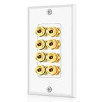 TNP Home Theater Wall Plate - Banana Plug Wall Plate, 4 Speaker Wire Wall Plate with Gold-Plated Terminals, Single Gang Audio Wall Plate, in-Wall Surround Sound Connection Plates, White