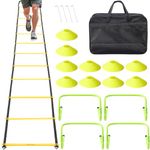 Navaris Agility Ladder Set with Hurdles - Complete Kit - 4 Adjustable Height Hurdles - Indoor or Outdoor Speed Agility Training - 10 Disc Cones - Yellow