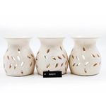 Hosley Set of 3 Ceramic Oil Warmer with Leaf Pattern with Speckle 4.5 Inches High Use with Tealights Ideal for Spa and Aromatherapy Use Brand Essential Oils and Fragrance Oils