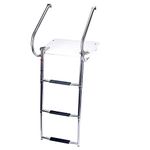Amarine Made 3 Step in-Board Outboard Transom Platform Telescoping Boat Ladder Stainless Steel Swim Platform for Swimming Pool Pontoon Dock Collapsible Step Ladder with 2 Handrails