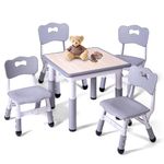 LAYAONE Kids Table and 4 Chairs Set - Height Adjustable Toddler Study Table and Chair Set, Kid Size for Ages 3-8 Children - Graffiti Desktop, Easy to Wipe/Arts & Crafts - Homes/Classrooms/Daycare (4)