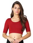 VSTAR Women's Spandex Plain Half Sleeve Comfy Blouse - Maroon, X Large