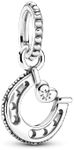 Pandora Moments Women's Sterling Silver Good Luck Horseshoe Dangle Charm, 10,3mm, Sterling Silver, Cubic Zirconia