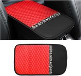 Bling Leather Car Center Console Cover, Car Center Console Protector with Glossy Crystal Rhinestone, Universal Waterproof Car Armrest Seat Box Cover for Most Car, Vehicles, SUVs, Trucks (Red)