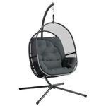 Outsunny Hanging Egg Chair Outdoor Indoor, Swing Hammock Chair with Stand, Cushions, Lumbar Pillow, Adjustable Height and Steel Frame for Garden Patio Lounge Porch, Dark Grey