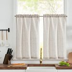 JINCHAN Linen Kitchen Curtains Striped Tier Curtains Ticking Stripe Curtains Pinstripe Cafe Curtains 24 Inch Length for Living Room Bathroom Farmhouse Rustic Curtains Rod Pocket 2 Panels Tan