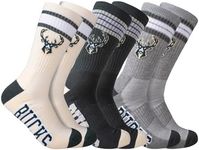 Ultra Game NBA Official Men’s Athletic Cushioned Secure Fit Team Crew Socks - 3 Pack - Unisex, Milwaukee Bucks, Assorted, M6-12