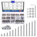 Glarks 1021Pcs M3 Button Head Screws 304 Stainless Steel Hex Socket Cap Screws Bolts and Nuts Washers Assortment Kit with Hex Wrench for Machinery Furniture Car Repair